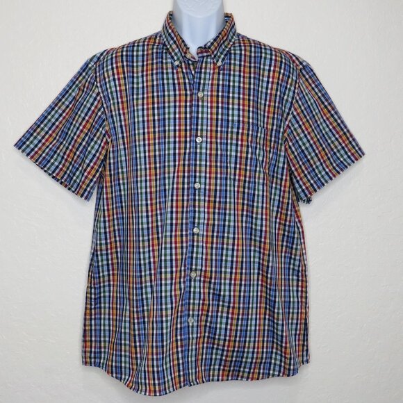IZOD*‎ Men's Short Sleeve Button Down Curved Hem Chest Pocket Plaid Shirt~ XL - Picture 1 of 11